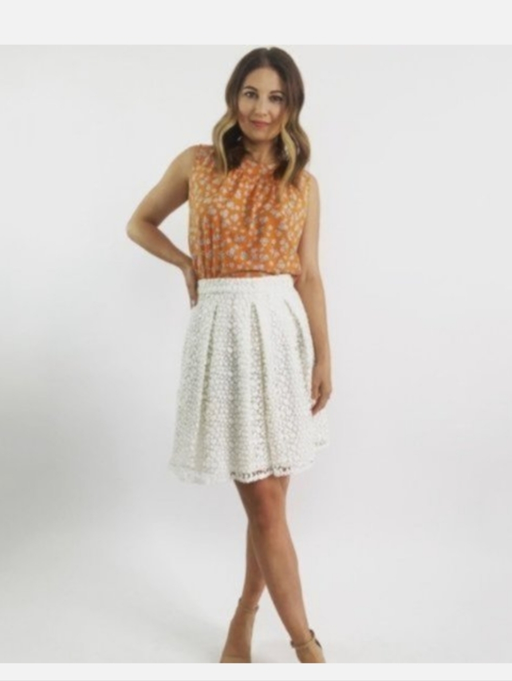 Boden White Crochet Lace Overlay A-Line Skirt - Picture 2 of 8